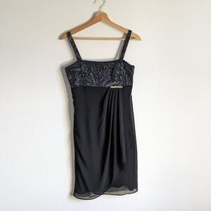 Vintage Black Shimmer Square Neck Y2K Mini Dress